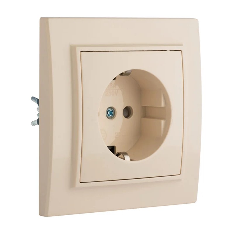 Розетка с/у Минск ERR16-028-200, 1 гнездо, с/з, з/ш, бежевая