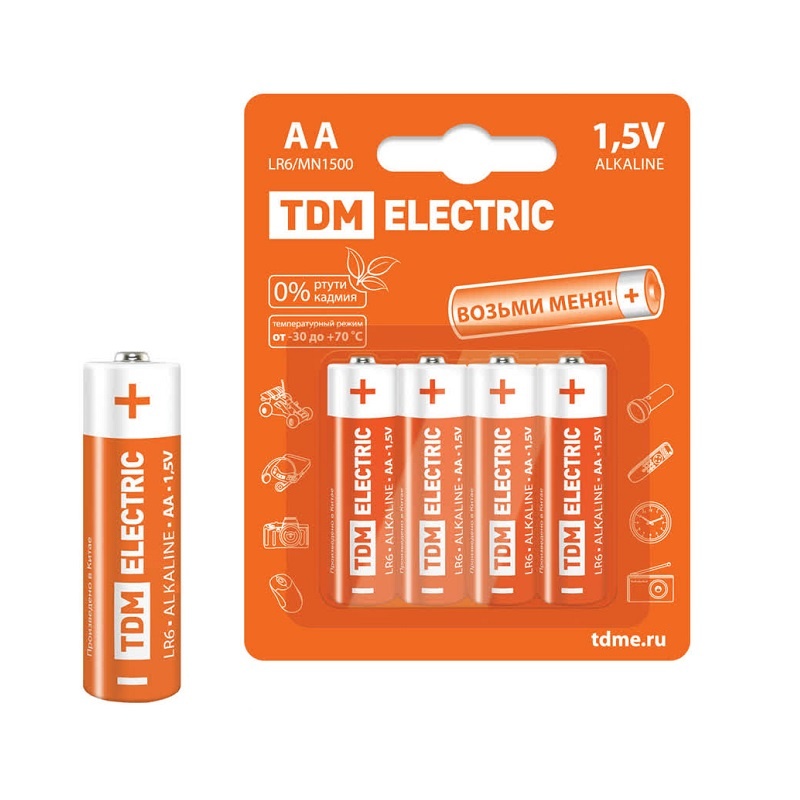 Батарейки алкалиновые TDM тип LR6/АА, 1,5 В (4 шт)