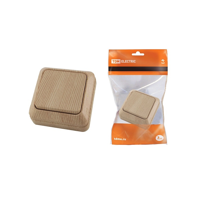 Выключатель о/у Ладога SQ1801-0043, 1 клавиша, б/инд, светлое дерево