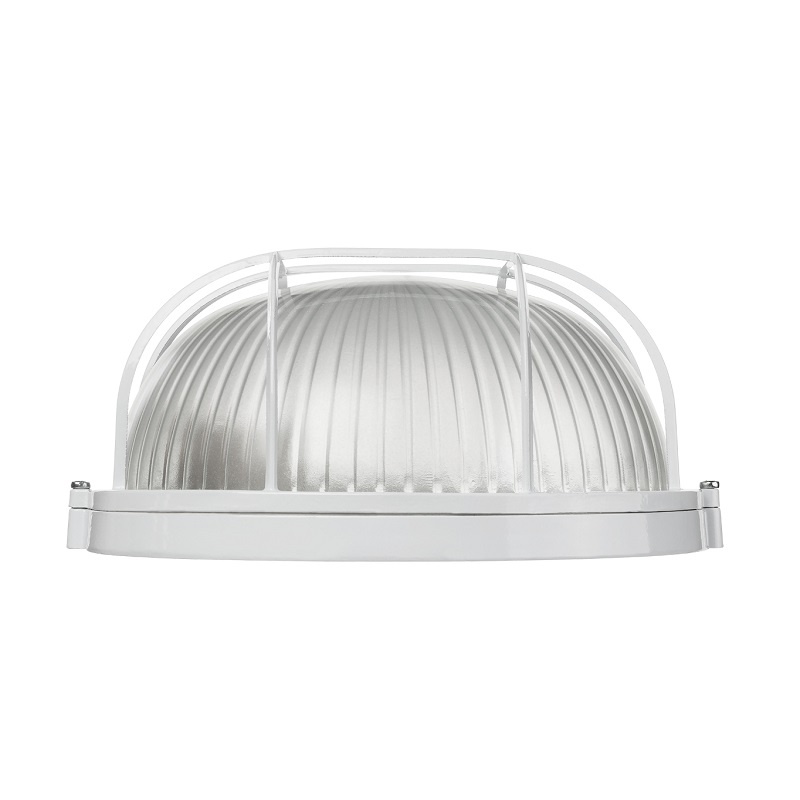 Светильник НПБ под Е27, 100 Вт, круг с решеткой, белый металл+стекло, IP54