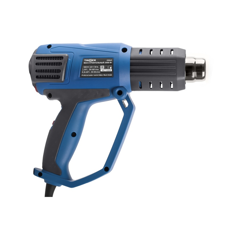 Фен строительный сетевой Trigger 20062, 2 кВт 50-650°, ЖК дисплей 4 насадки, L кабеля=3 м, кейс