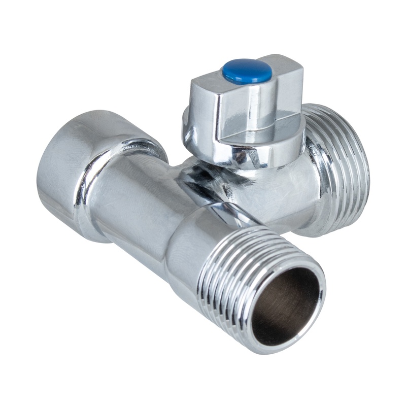 Кран шаровый трехпроходной Klip 5005, 1/2"х3/4"х1/2" Н/Н/В, бабочка